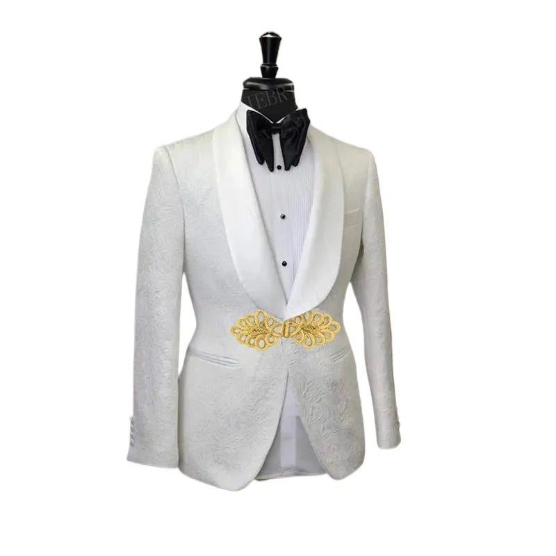 Men's White Suit with Gold Embroidered Waistband - LiveTrendsX