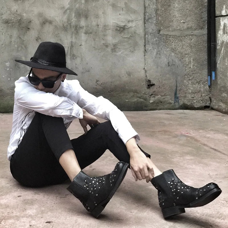 New High Rivet Cowhide Men's Short Boots Versatile Fashionable - LiveTrendsX