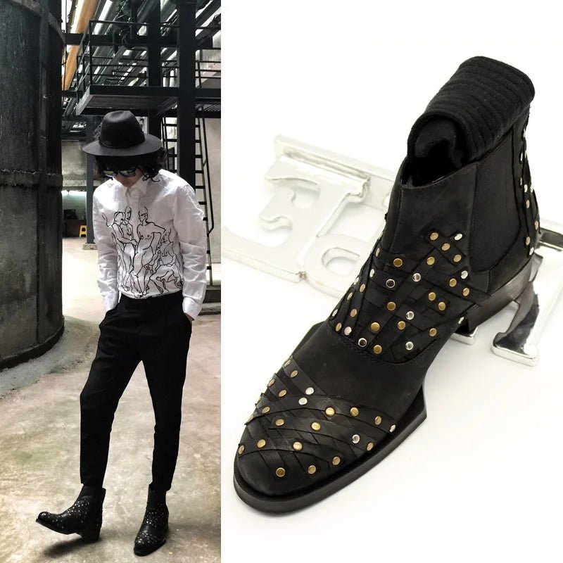 New High Rivet Cowhide Men's Short Boots Versatile Fashionable - LiveTrendsX