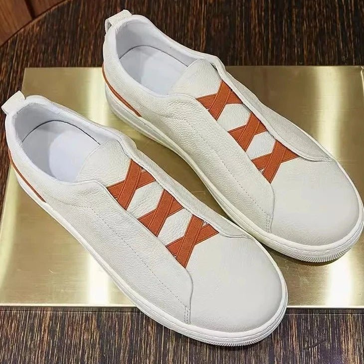 New Men's Cross Strap Genuine Leather Skateboard Loafers - LiveTrendsX