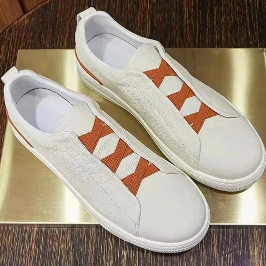 New Men's Cross Strap Genuine Leather Skateboard Loafers - LiveTrendsX