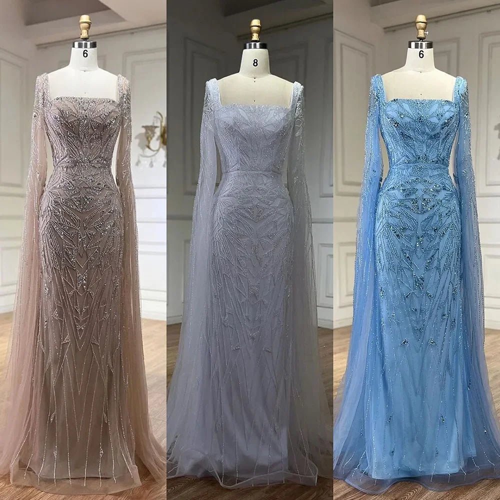 Nude Cape Sleeves Mermaid Dress with Beads for Luxury Wedding Parties - LiveTrendsX