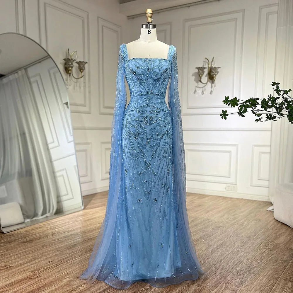 Nude Cape Sleeves Mermaid Dress with Beads for Luxury Wedding Parties - LiveTrendsX