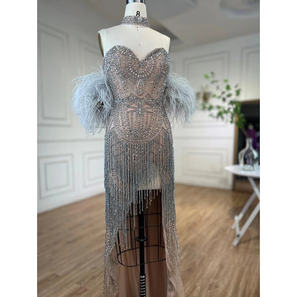 Nude Strapless Mermaid Open Split Sexy Evening Dresses For Women - LiveTrendsX