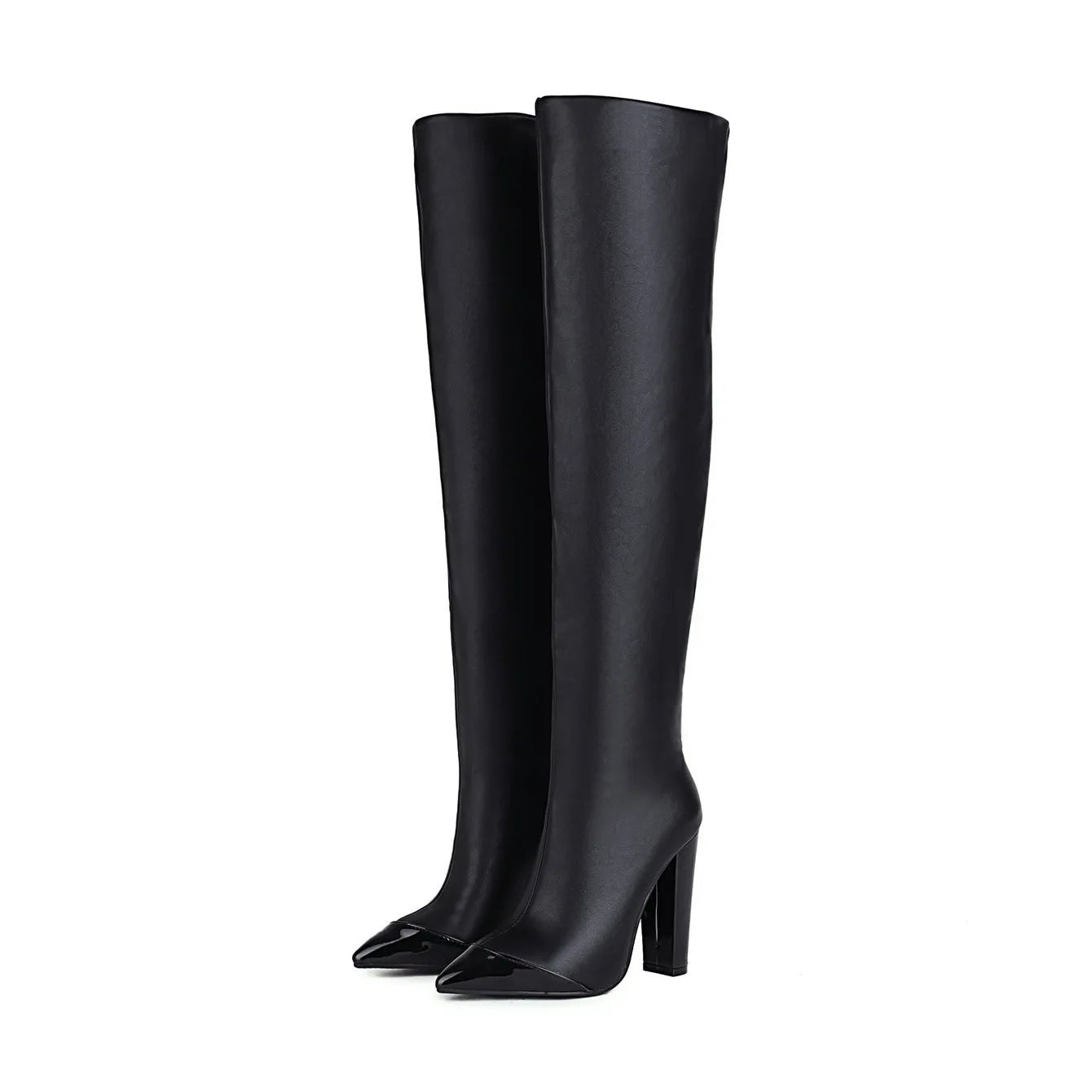 Patchwork Pointed Toe Wrinkle Knee High Boots Sexy Lady Party Dress Shoes - LiveTrendsX