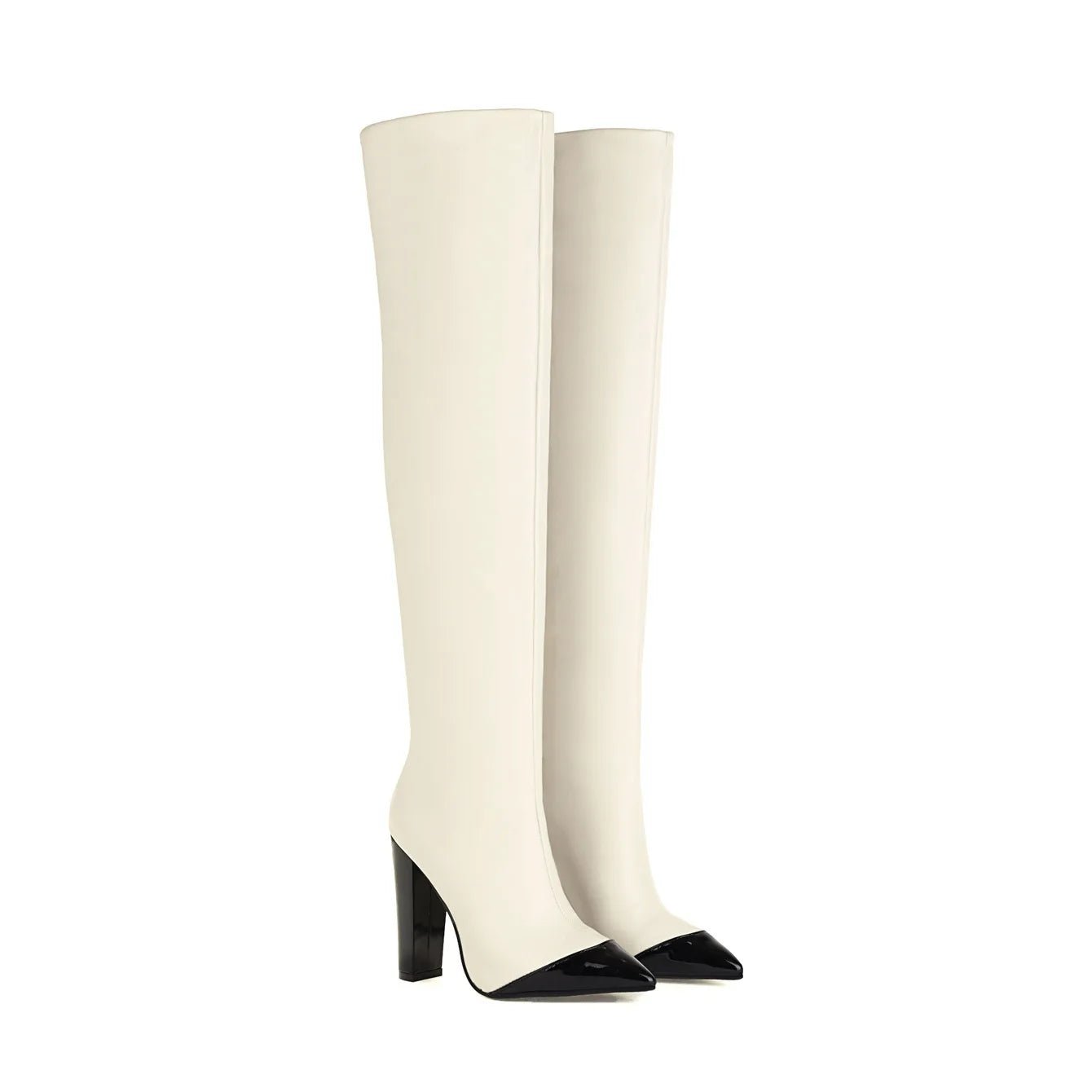 Patchwork Pointed Toe Wrinkle Knee High Boots Sexy Lady Party Dress Shoes - LiveTrendsX