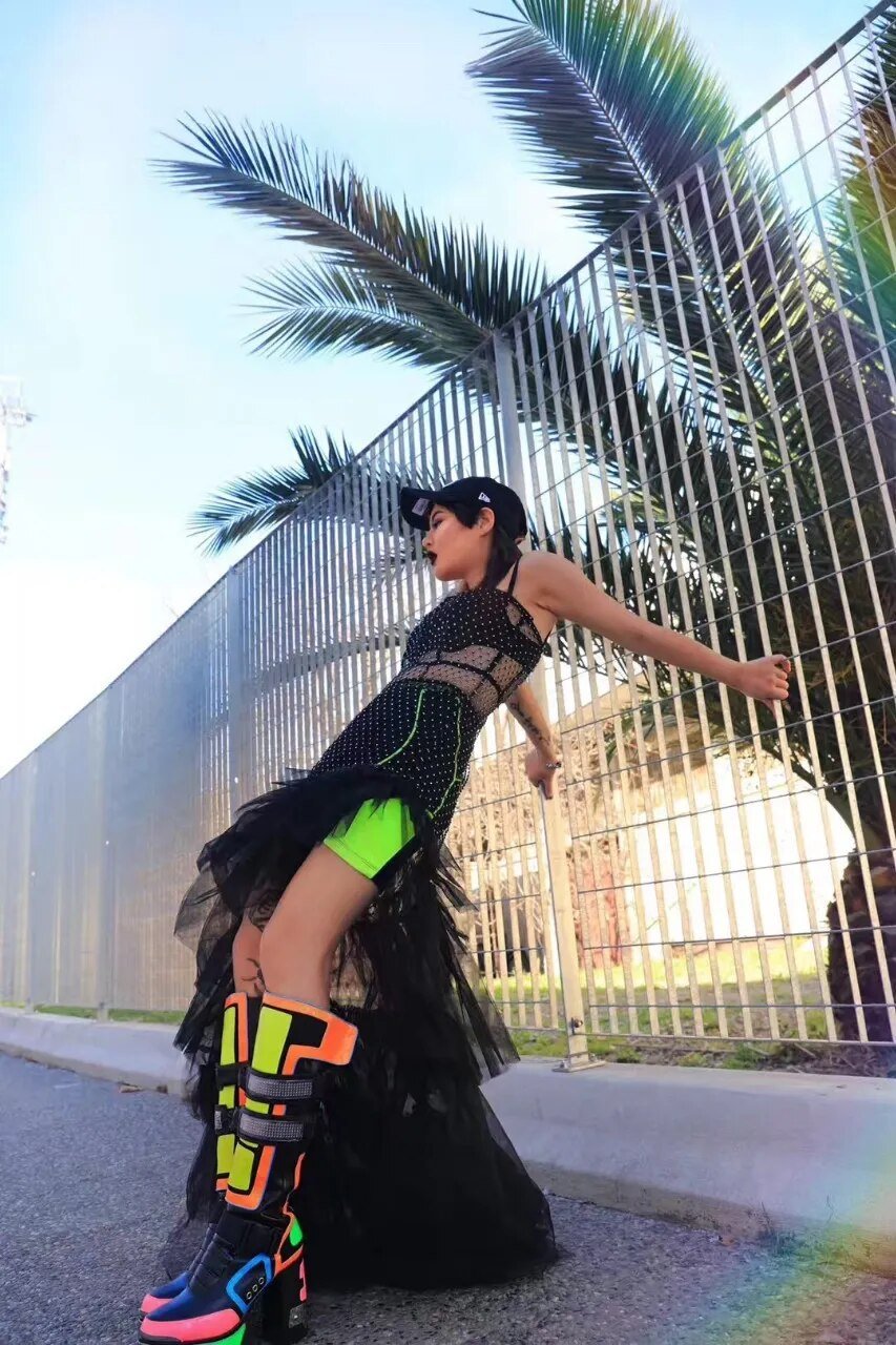 Punk Style Knee High Boots Colorful Platform Heels - LiveTrendsX