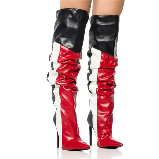 Punk Style Knee High Boots Colorful Platform Heels - LiveTrendsX