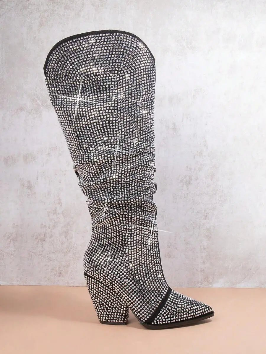 Rhinestone - Embellished Slouchy Knee - High Women Boots - LiveTrendsX