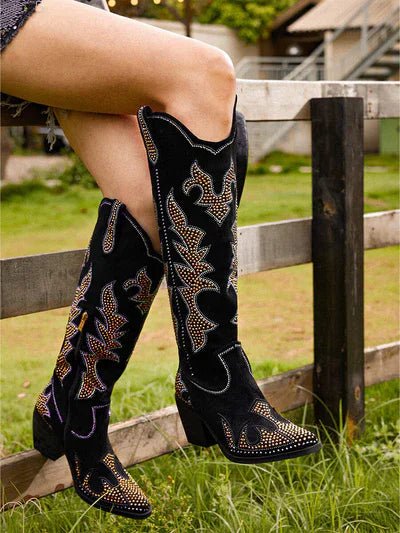 Sequin Floral Western Cowboy Boots - LiveTrendsX