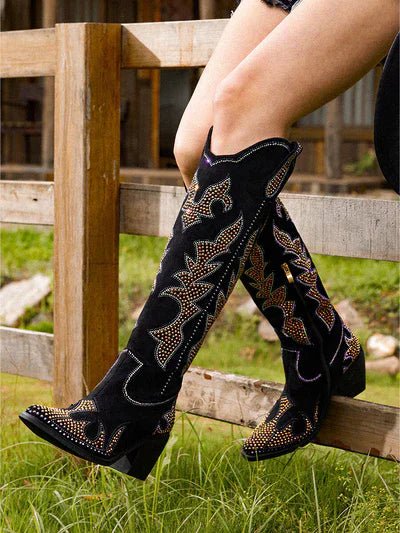 Sequin Floral Western Cowboy Boots - LiveTrendsX