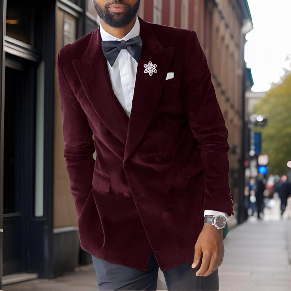 Slim Fit Velvet Wedding Tuxedo Blazer for Men - LiveTrendsX