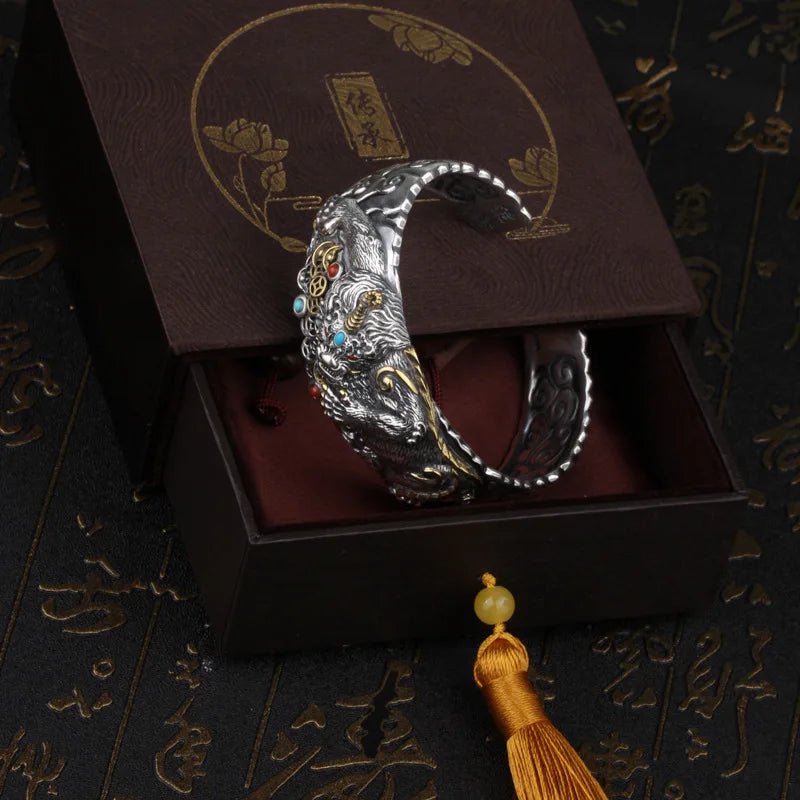 Sterling Silver Men's Wide Classic Fashion Domineering Pixiu Bracelet - LiveTrendsX