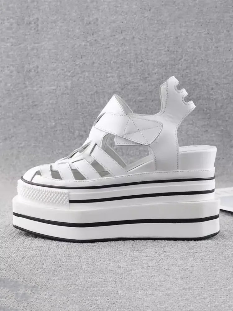 Summer Fashion Women Leather Wedges Sandal with Hollow Out Design - LiveTrendsX