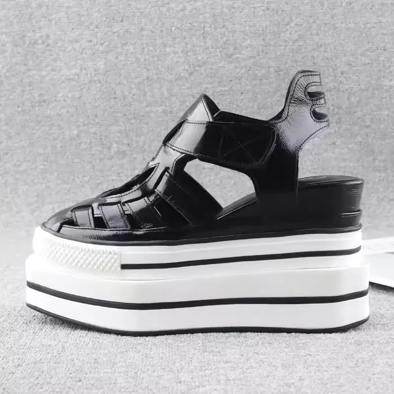 Summer Fashion Women Leather Wedges Sandal with Hollow Out Design - LiveTrendsX