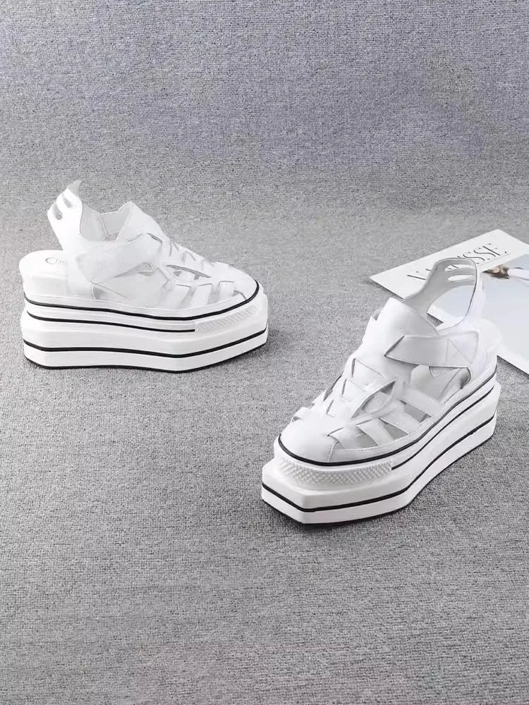 Summer Fashion Women Leather Wedges Sandal with Hollow Out Design - LiveTrendsX