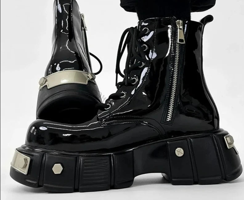 Thick Soles Punk Style Fashion Rivet Metal Decoration Motorcycle Boots Male Shoes - LiveTrendsX