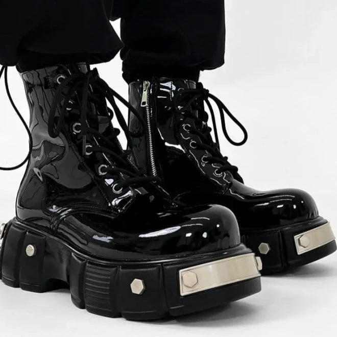 Thick Soles Punk Style Fashion Rivet Metal Decoration Motorcycle Boots Male Shoes - LiveTrendsX
