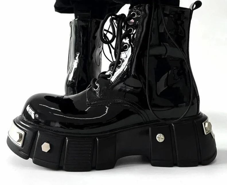 Thick Soles Punk Style Fashion Rivet Metal Decoration Motorcycle Boots Male Shoes - LiveTrendsX
