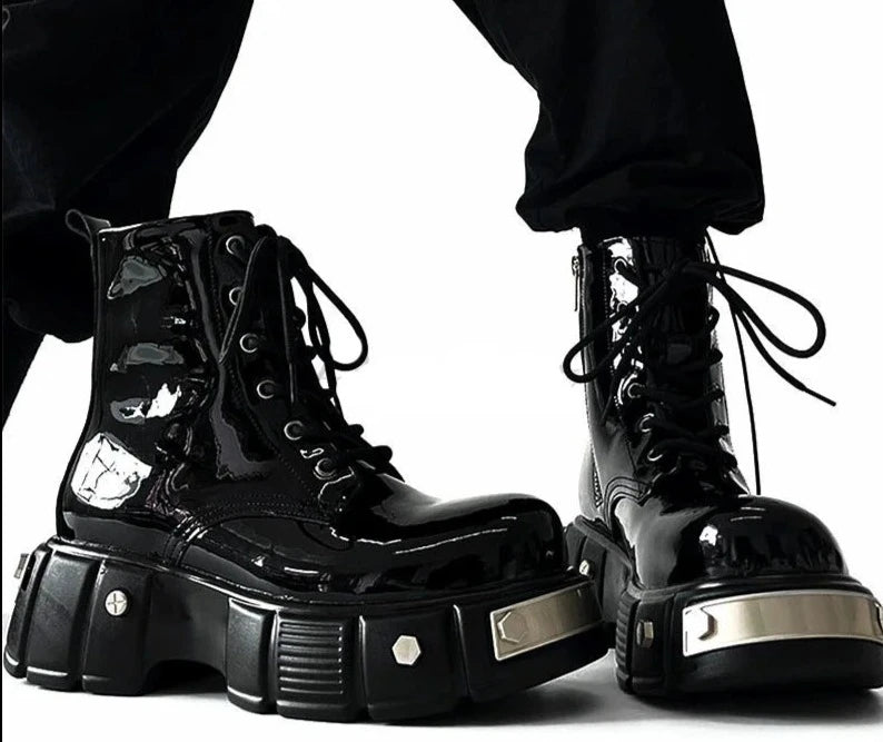 Thick Soles Punk Style Fashion Rivet Metal Decoration Motorcycle Boots Male Shoes - LiveTrendsX