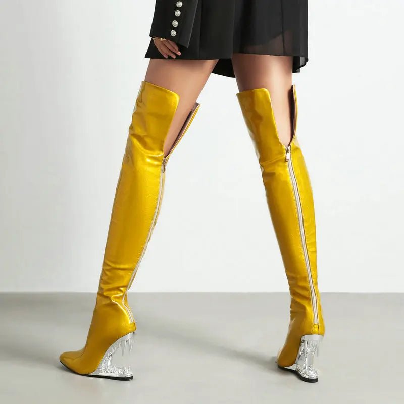 Tiger Teeth Shark Mouth Tooth Hallow Heels Women Over knee Long Boots - LiveTrendsX