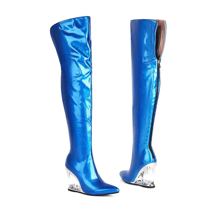 Tiger Teeth Shark Mouth Tooth Hallow Heels Women Over knee Long Boots - LiveTrendsX