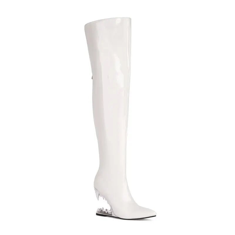 Tiger Teeth Shark Mouth Tooth Hallow Heels Women Over knee Long Boots - LiveTrendsX