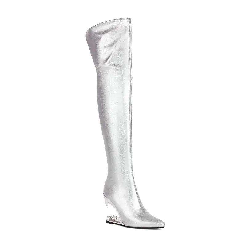 Tiger Teeth Shark Mouth Tooth Hallow Heels Women Over knee Long Boots - LiveTrendsX