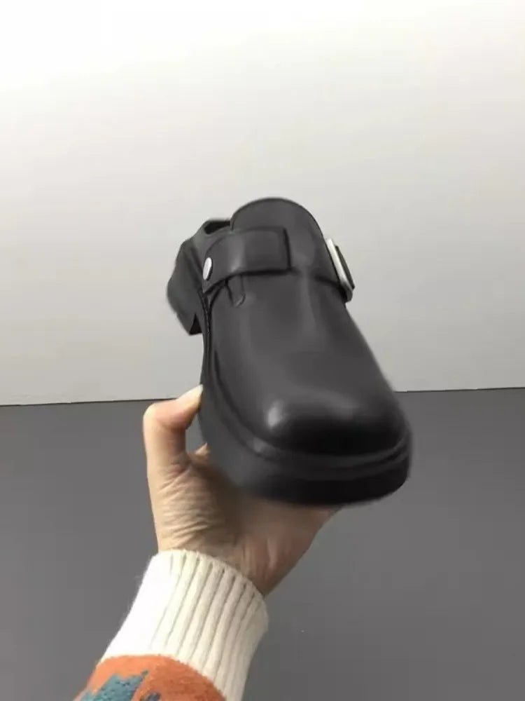 Versatile Genuine Leather Round Toe Mule Slippers for Women - LiveTrendsX