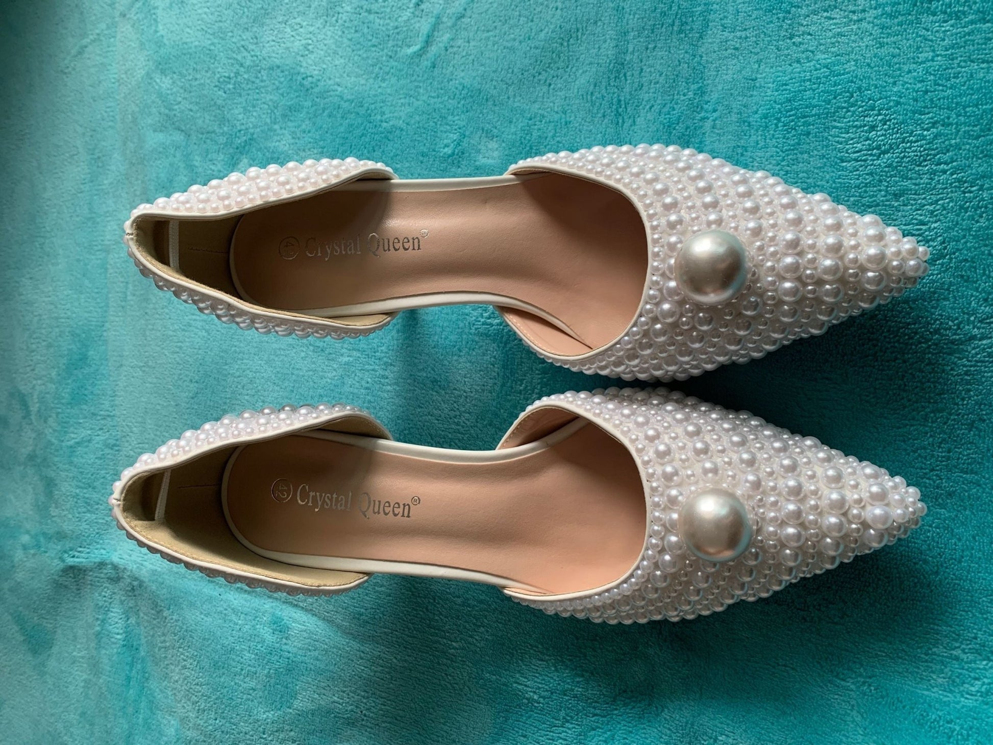 White Beads Big Pearl wedding shoes Bride Pointed Toe - LiveTrendsX
