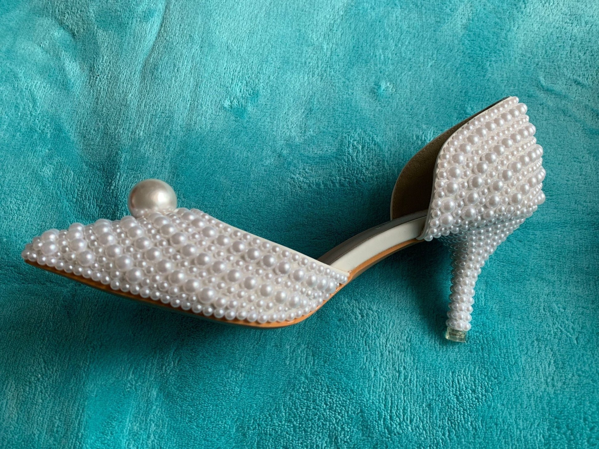White Beads Big Pearl wedding shoes Bride Pointed Toe - LiveTrendsX