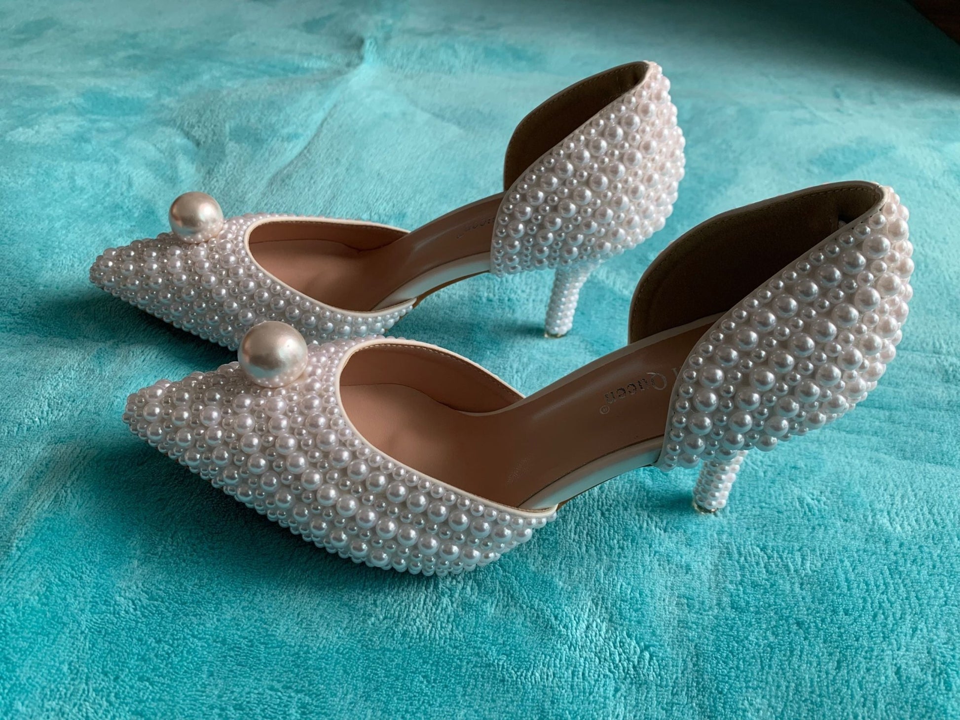 White Beads Big Pearl wedding shoes Bride Pointed Toe - LiveTrendsX