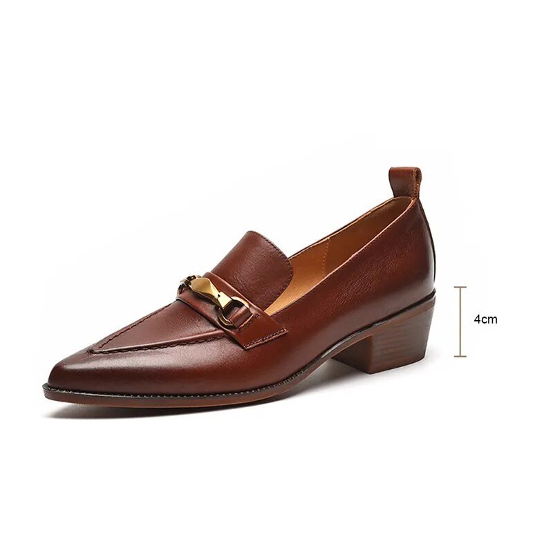 Women Chunky Heel Cow Leather Oxfords British Style Pumps - LiveTrendsX