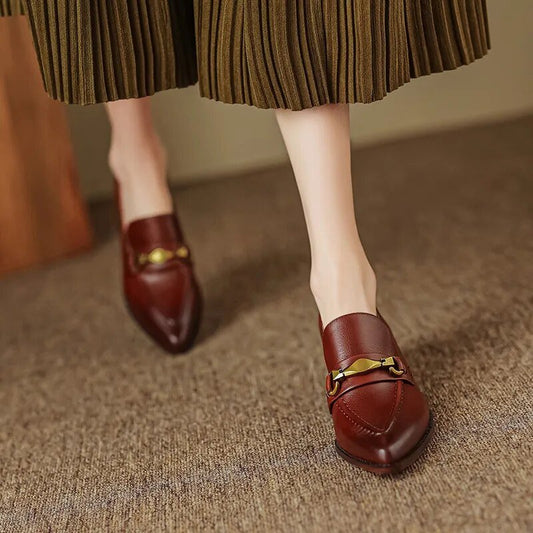 Women Chunky Heel Cow Leather Oxfords British Style Pumps - LiveTrendsX