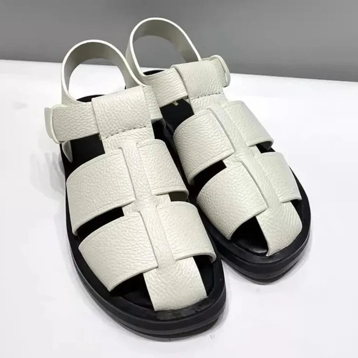 Women Cowhide Genuine Leather Sandals Buckle Strap Hollow Out Platform - LiveTrendsX