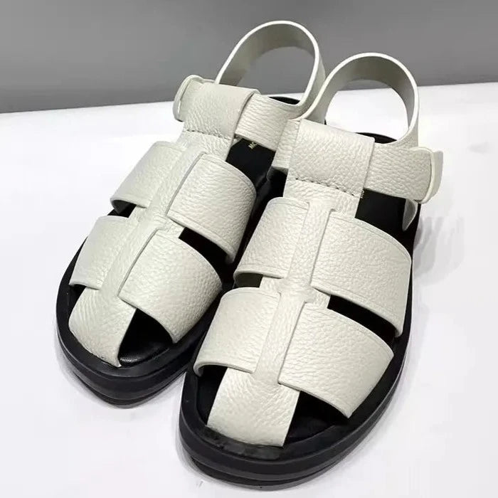 Women Cowhide Genuine Leather Sandals Buckle Strap Hollow Out Platform - LiveTrendsX