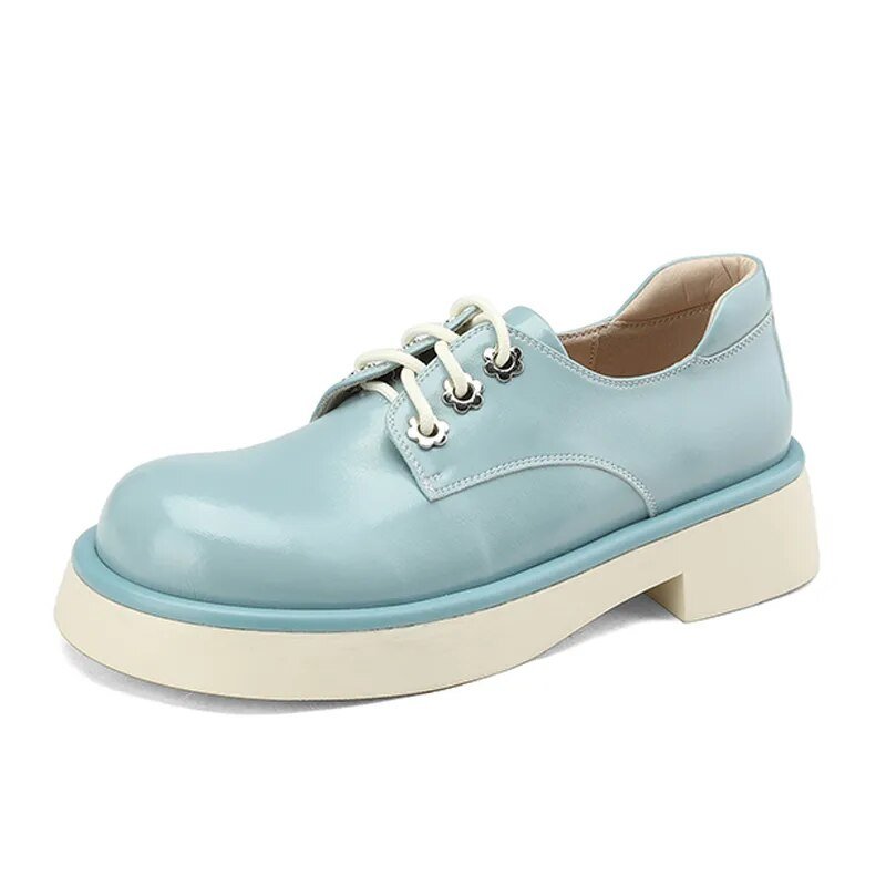 Women Genuine Leather Round Toe Oxford Loafers - LiveTrendsX