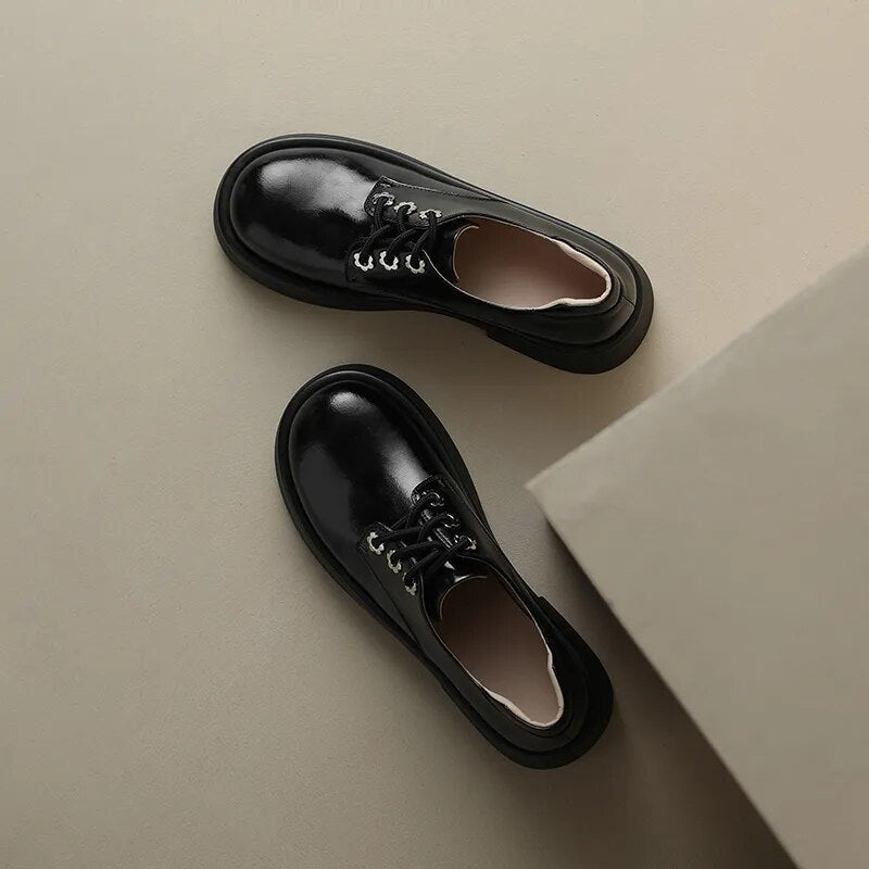 Women Genuine Leather Round Toe Oxford Loafers - LiveTrendsX