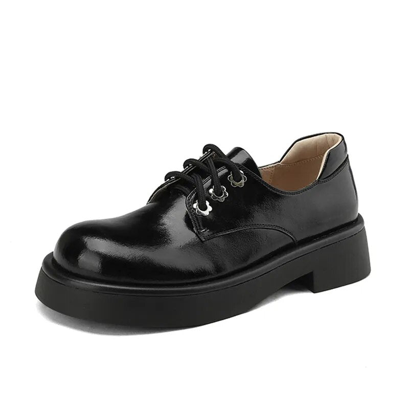 Women Genuine Leather Round Toe Oxford Loafers - LiveTrendsX