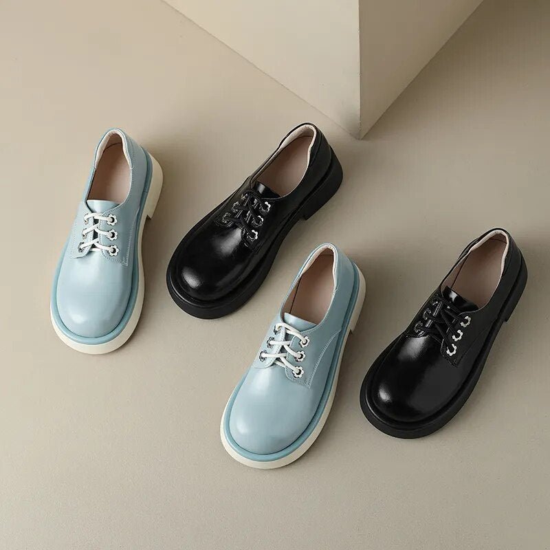 Women Genuine Leather Round Toe Oxford Loafers - LiveTrendsX