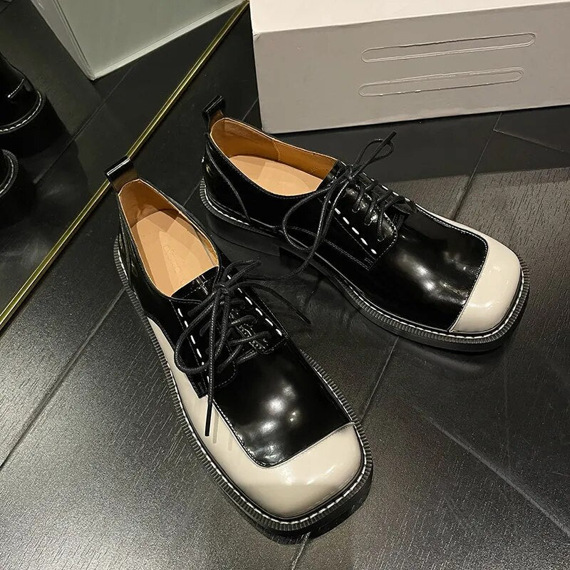Women Horsehair Leather Square Toe Oxford Loafers - LiveTrendsX
