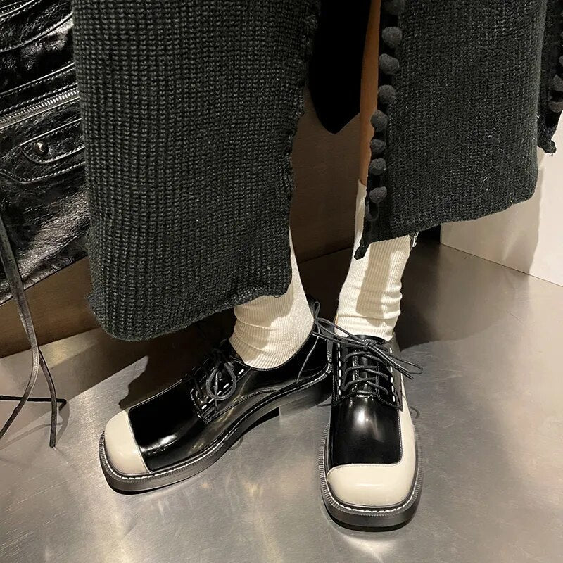 Women Horsehair Leather Square Toe Oxford Loafers - LiveTrendsX