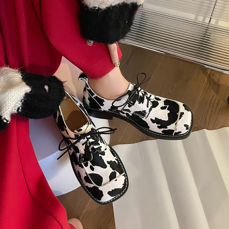 Women Horsehair Leather Square Toe Oxford Loafers - LiveTrendsX