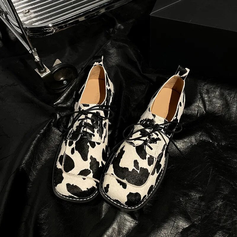 Women Horsehair Leather Square Toe Oxford Loafers - LiveTrendsX