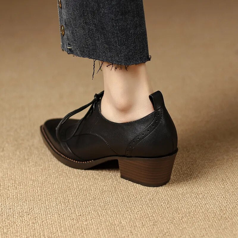 Women Pointed Toe Lace - Up Loafers British Style Pumps - LiveTrendsX