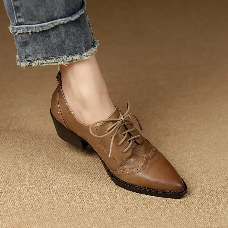Women Pointed Toe Lace - Up Loafers British Style Pumps - LiveTrendsX
