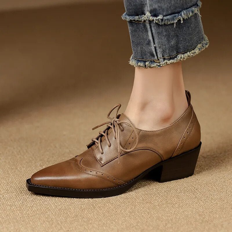 Women Pointed Toe Lace - Up Loafers British Style Pumps - LiveTrendsX