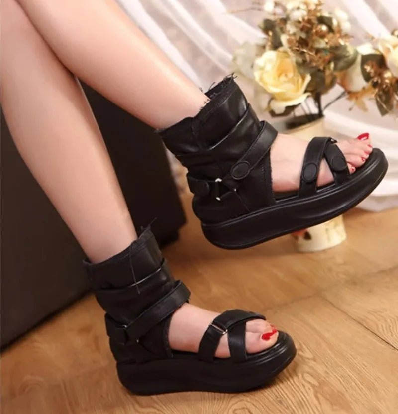 Women's Summer High Top Gladiator Platform Sandals in Black - LiveTrendsX