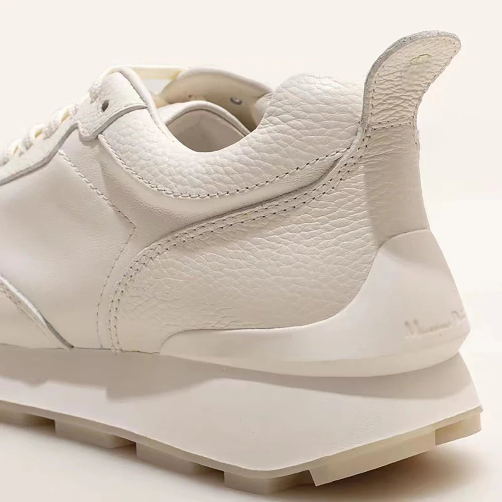 Women's White Genuine Leather Trim Shoes Heel Design Casual Platform Sneakers - LiveTrendsX