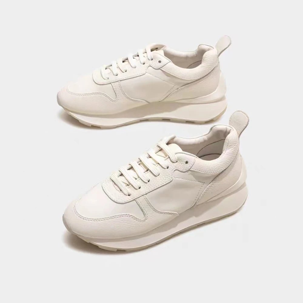 Women's White Genuine Leather Trim Shoes Heel Design Casual Platform Sneakers - LiveTrendsX